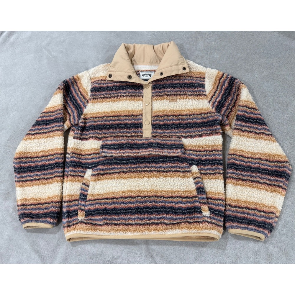 Billabong Adventure Division Womens Small Striped Sherpa Fleece Snap Pullover
